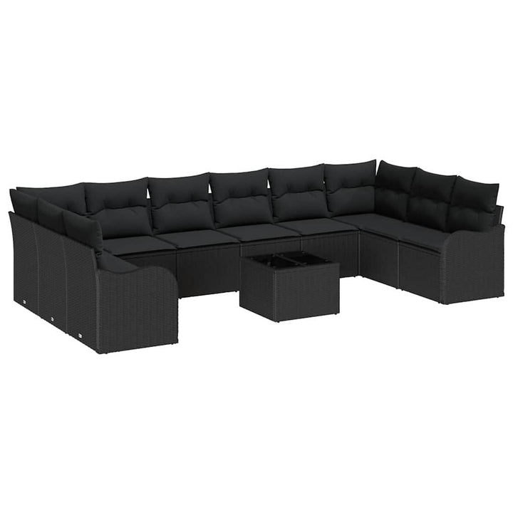 Havesofa Sæt med opbevaring 11 pcs Sort polyrattan