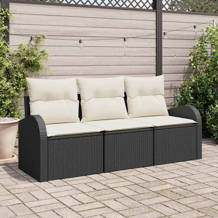 Havesofa Sæt med opbevaring 3 pcs Sort og hvid Poly rattan