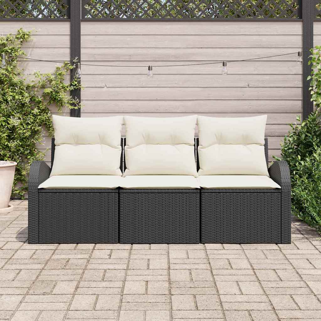 Havesofa Sæt 3 stk. Sort og hvid Poly rattan