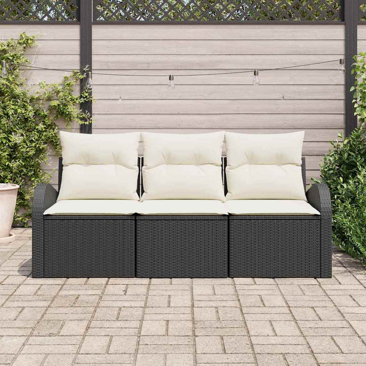 Havesofa Sæt med opbevaring 3 pcs Sort og hvid Poly rattan