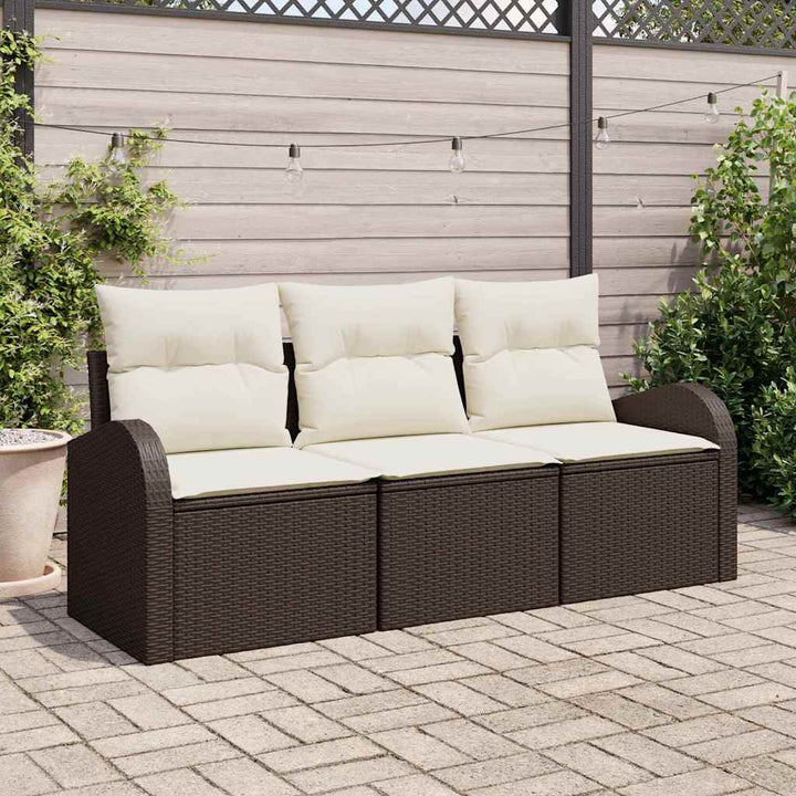 Havesofa Sæt med opbevaring 3 pcs Brun og hvid Poly rattan