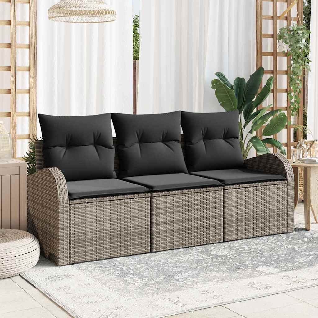 Havesofa Sæt 3 stk. Grå Poly rattan