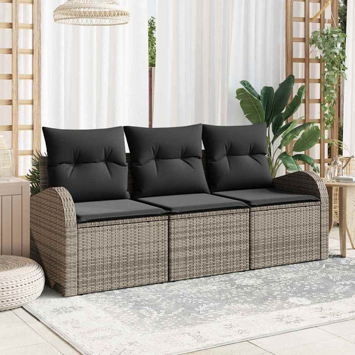 Havesofa Sæt med opbevaring 3 pcs Grå Poly rattan