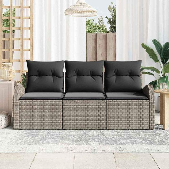 Havesofa Sæt 3 stk. Grå Poly rattan