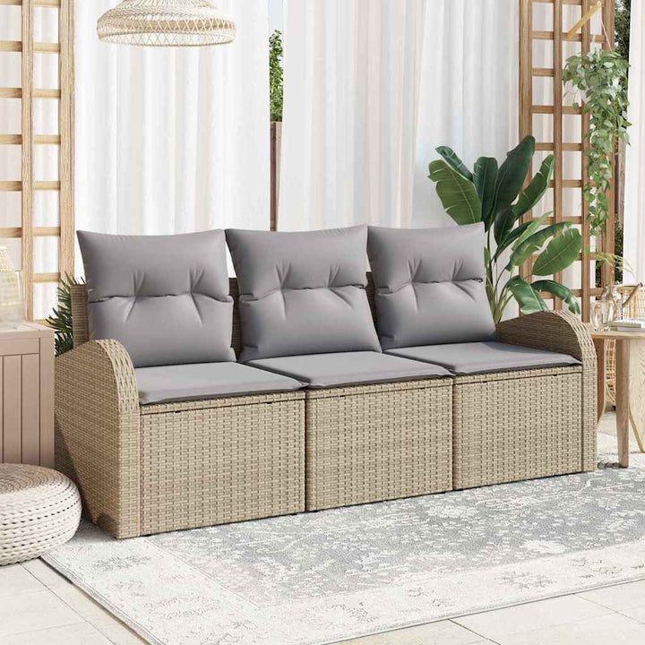 Havesofa Sæt med opbevaring 3 pcs beige og lysegrå Poly rattan