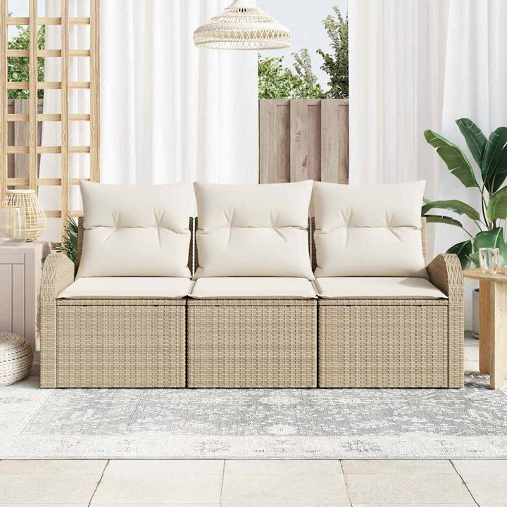 Havesofa Sæt 3 stk. Beige og hvid Poly rattan