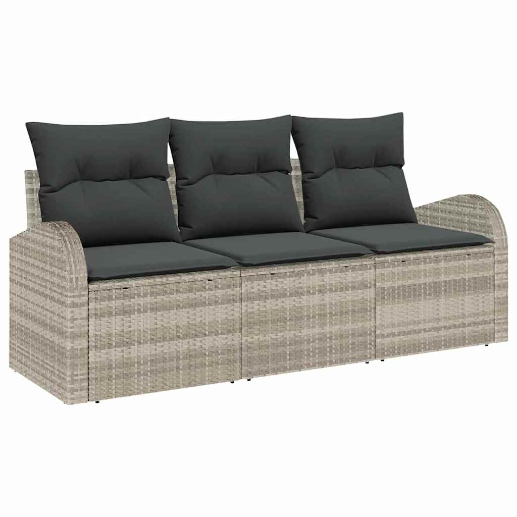 Havesofa Sæt med opbevaring 3 pcs Lysegrå Poly rattan