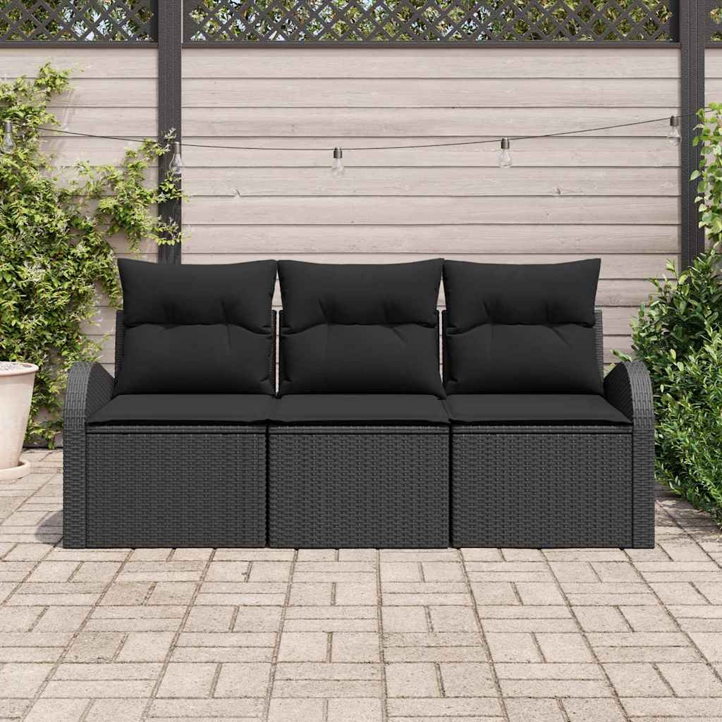 Havesofa Sæt med opbevaring 3 pcs Sort Poly rattan