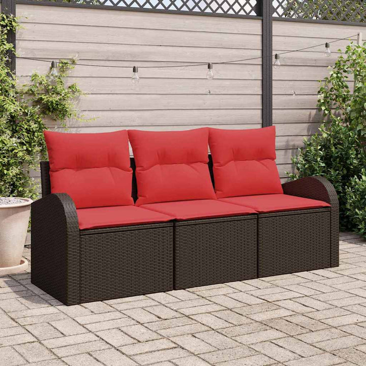 Havesofa Sæt med opbevaring 3 pcs Brun og rød Poly rattan