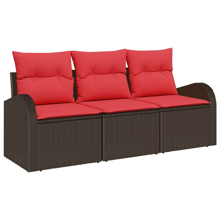 Havesofa Sæt med opbevaring 3 pcs Brun og rød Poly rattan