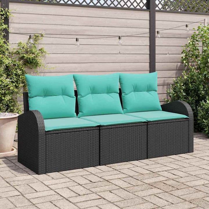Havesofa Sæt med opbevaring 3 pcs Sort og turkis Poly rattan