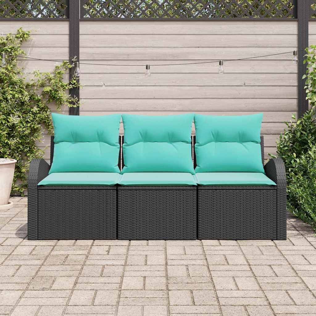Havesofa Sæt med opbevaring 3 pcs Sort og turkis Poly rattan
