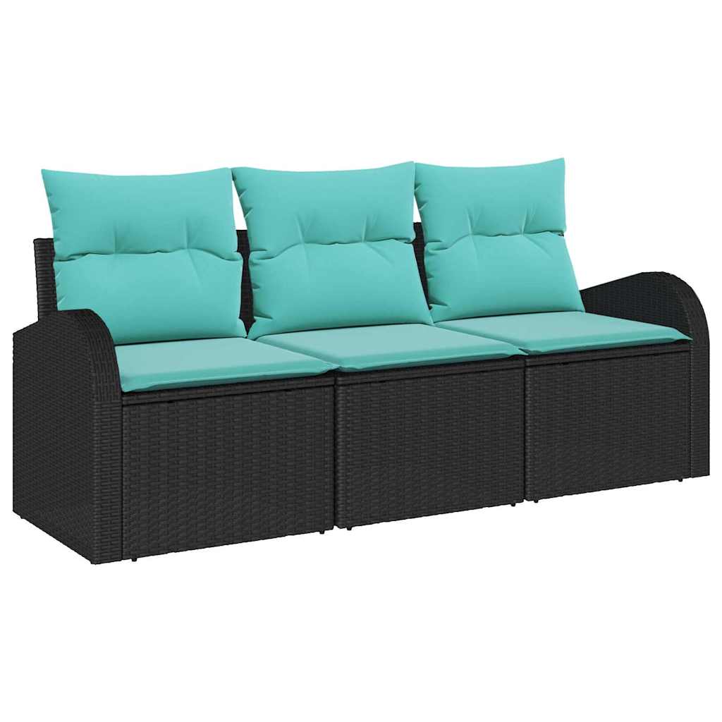 Havesofa Sæt med opbevaring 3 pcs Sort og turkis Poly rattan