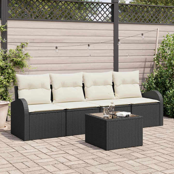 Havesofa Sæt 5 pcs 4-Seater Sort og Cream polyrattan