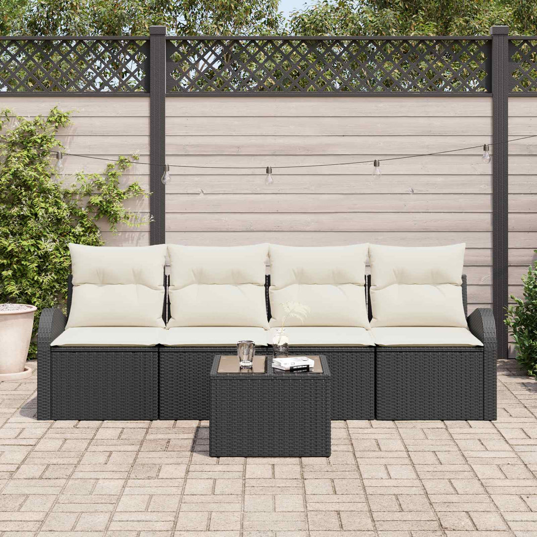 Havesofa Sæt 5 pcs 4-Seater Sort og Cream polyrattan