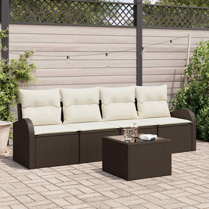 Havesofa Sæt 5 pcs 4-Seater Brun og cremefarvet polyrattan