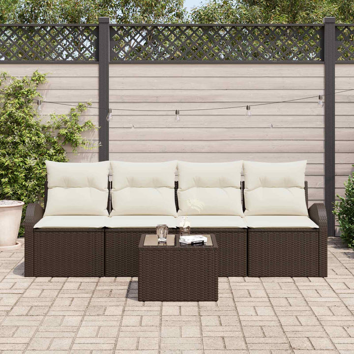 Havesofa Sæt 5 pcs 4-Seater Brun og cremefarvet polyrattan