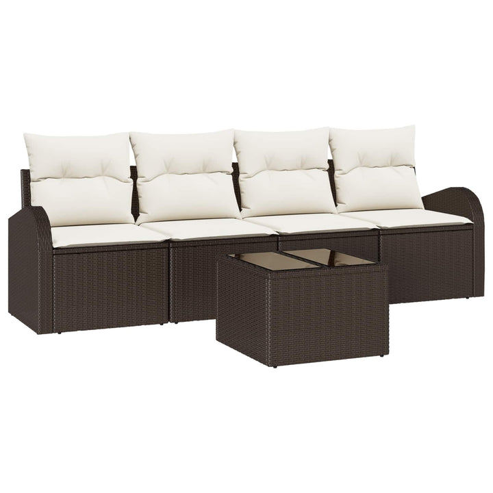Havesofa Sæt 5 pcs 4-Seater Brun og cremefarvet polyrattan