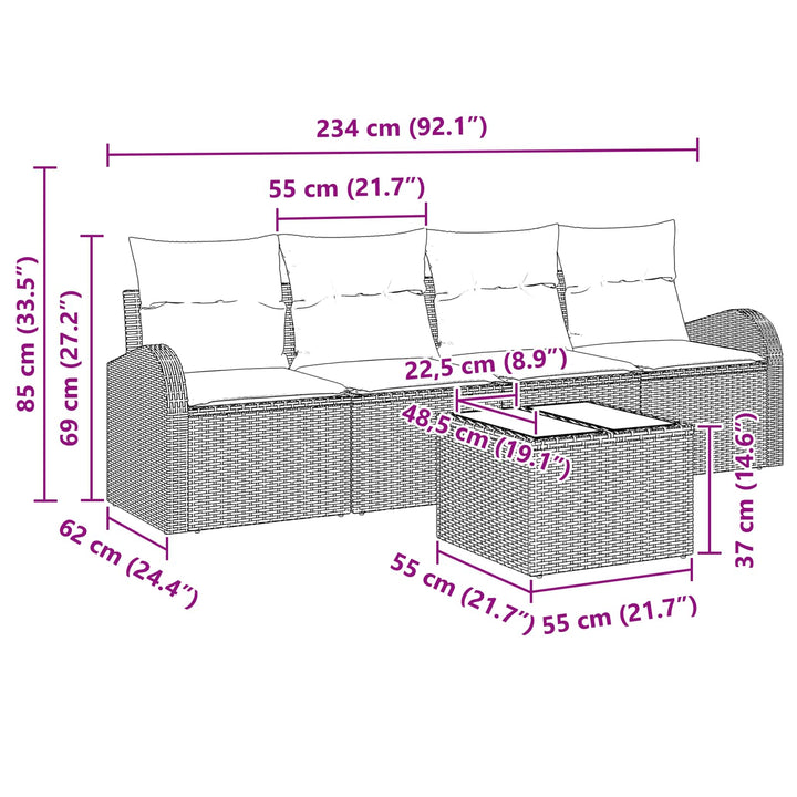 Havesofa Sæt 5 pcs 4-Seater Brun og cremefarvet polyrattan