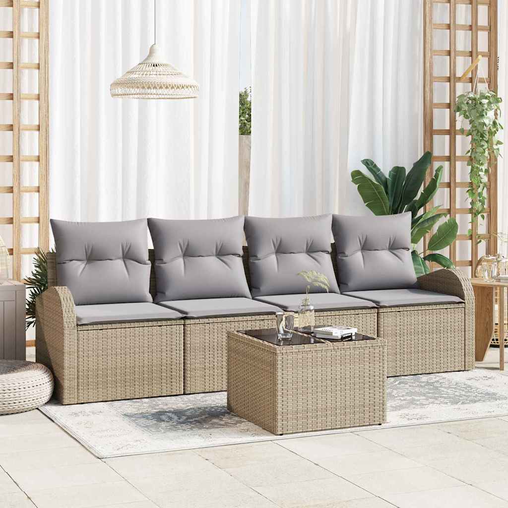 Havesofa Sæt 5 pcs 4-Seater Beige og grå polyrattan