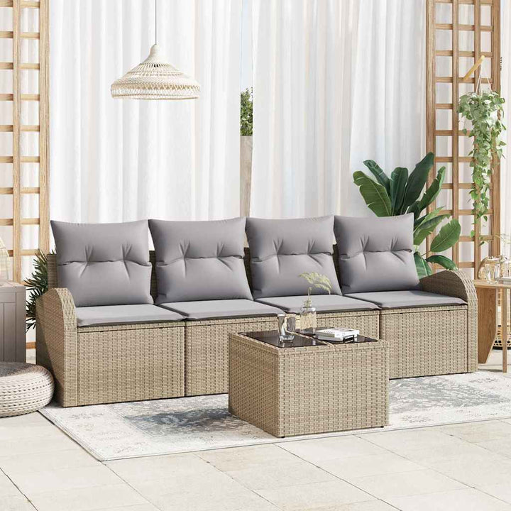 Havesofa Sæt 5 pcs 4-Seater Beige og grå polyrattan