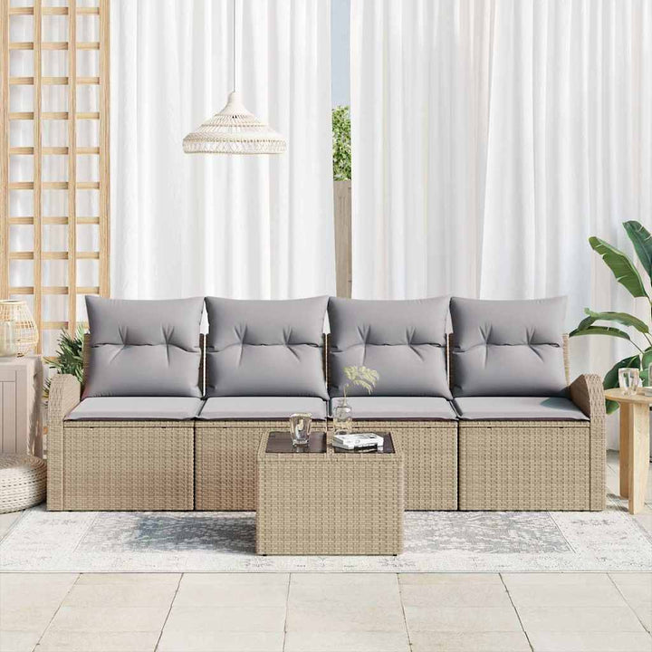 Havesofa Sæt 5 pcs 4-Seater Beige og grå polyrattan