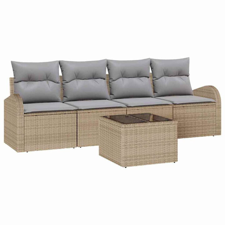 Havesofa Sæt 5 pcs 4-Seater Beige og grå polyrattan