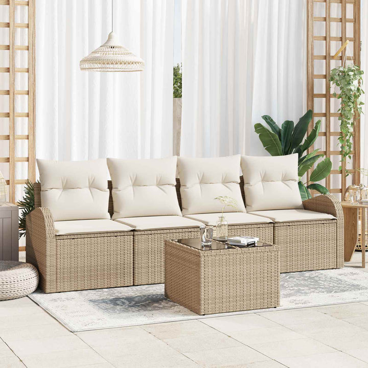 Havesofa Sæt 5 pcs 4-Seater Beige og creme polyrattan