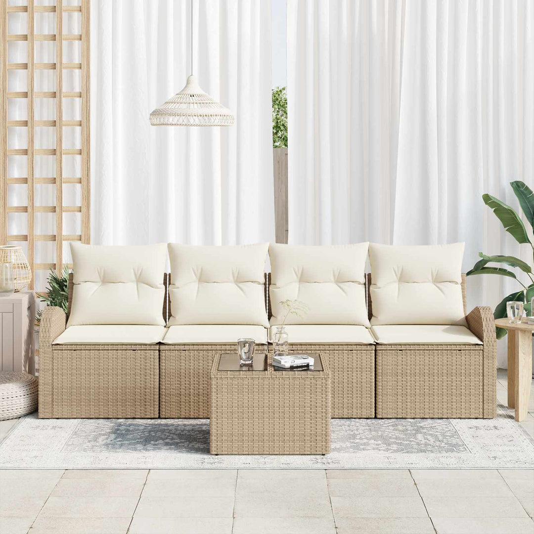 Havesofa Sæt 5 pcs 4-Seater Beige og creme polyrattan