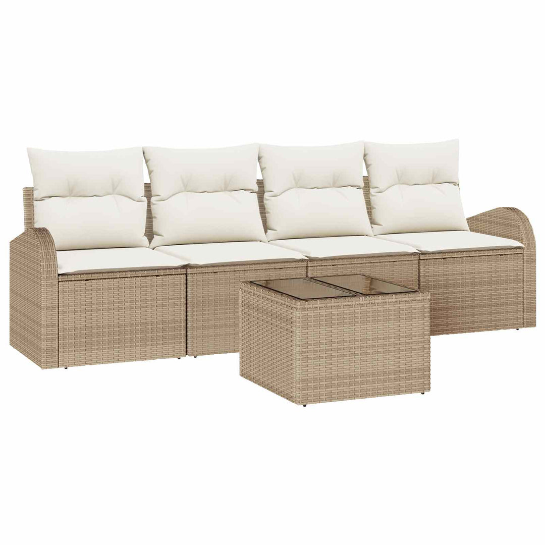 Havesofa Sæt 5 pcs 4-Seater Beige og creme polyrattan