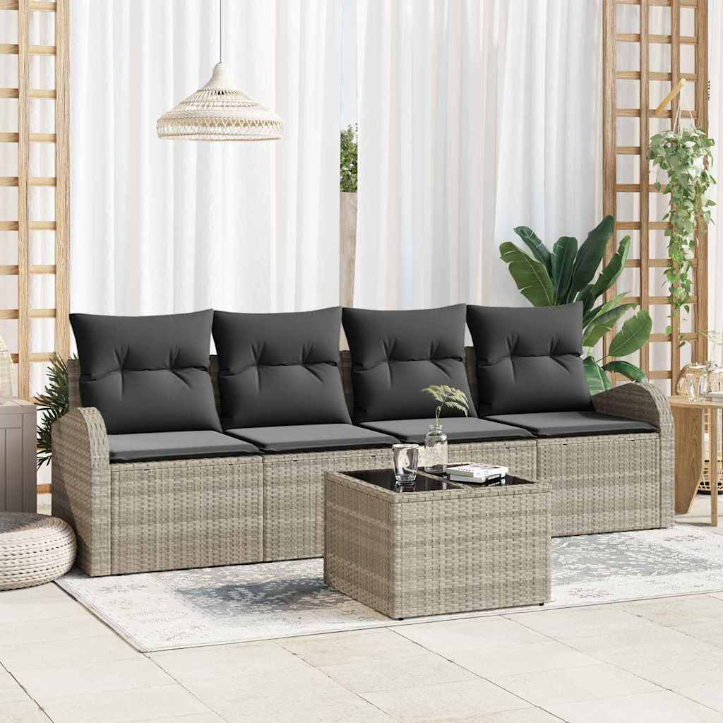 Havesofa Sæt 5 pcs 4-Seater Lysegrå og mørkegrå polyrattan
