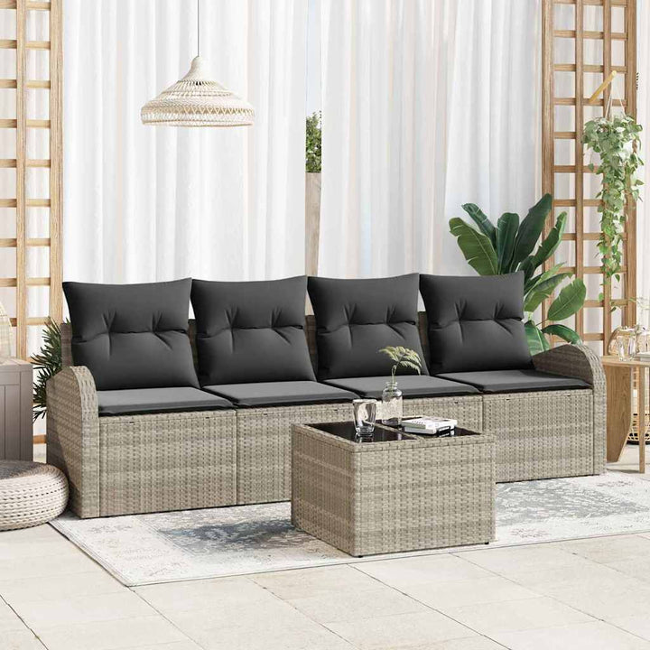 Havesofa Sæt 5 pcs 4-Seater Lysegrå og mørkegrå polyrattan