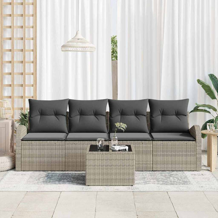 Havesofa Sæt 5 pcs 4-Seater Lysegrå og mørkegrå polyrattan