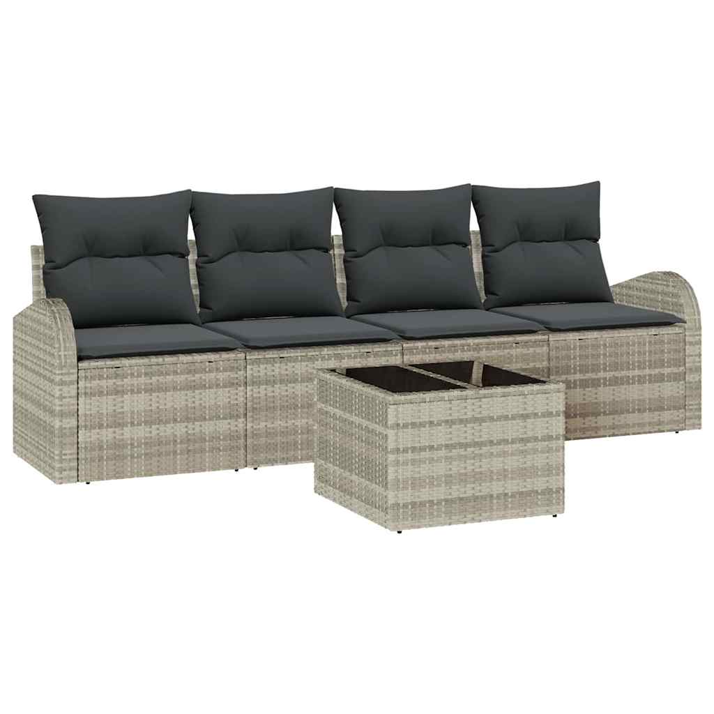 Havesofa Sæt 5 pcs 4-Seater Lysegrå og mørkegrå polyrattan