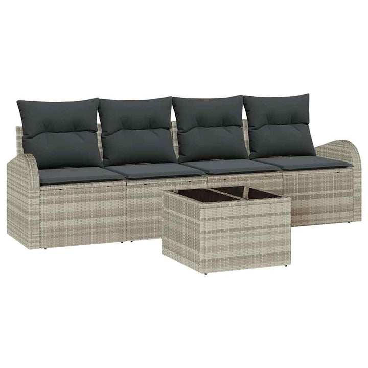 Havesofa Sæt 5 pcs 4-Seater Lysegrå og mørkegrå polyrattan