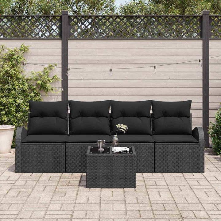 Havesofa Sæt 5 stk. 4-Antal sæder Sort polyrattan