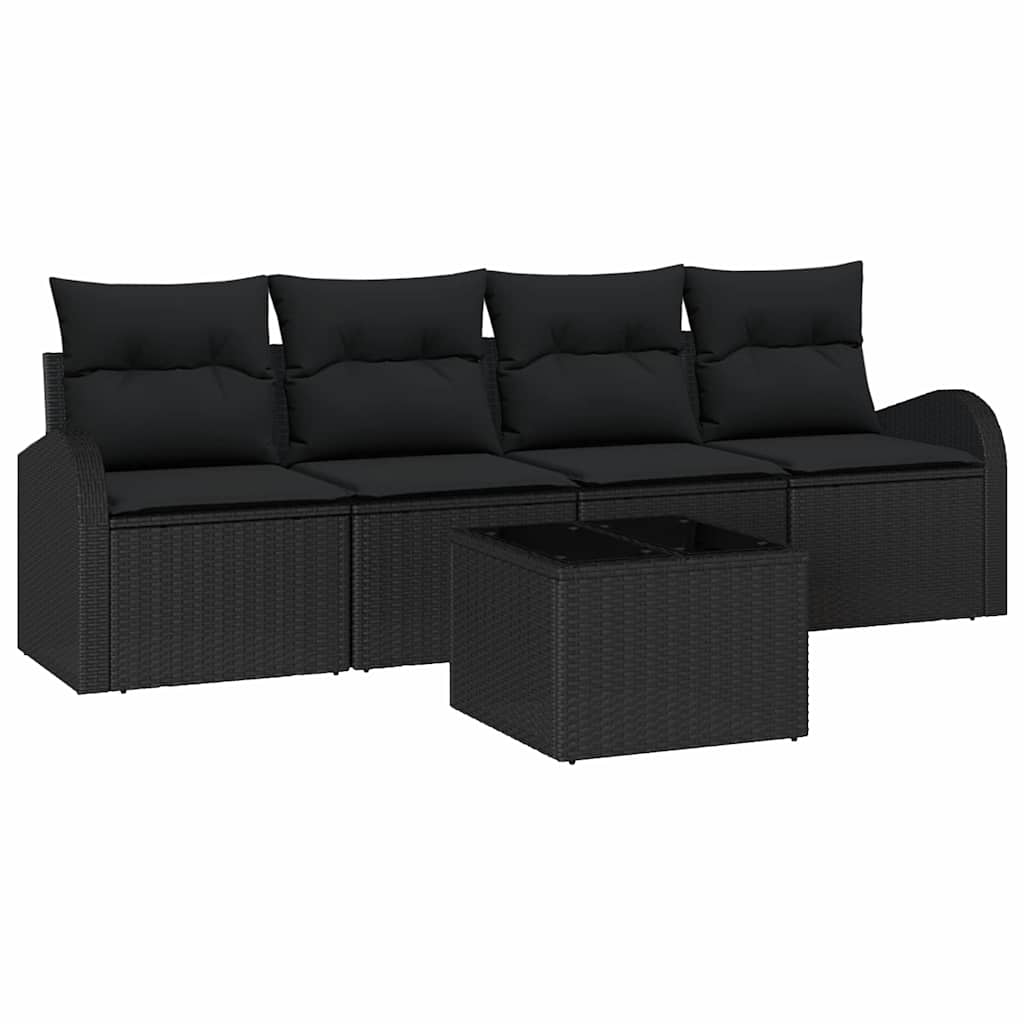 Havesofa Sæt 5 stk. 4-Antal sæder Sort polyrattan