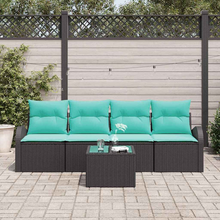 Havesofa Sæt 5 stk. 4-Antal sæder Sort og turkis polyrattan