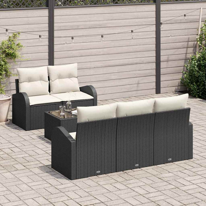 Havesofa Sæt 6 stk. 5-Antal sæder Sort og Cream polyrattan