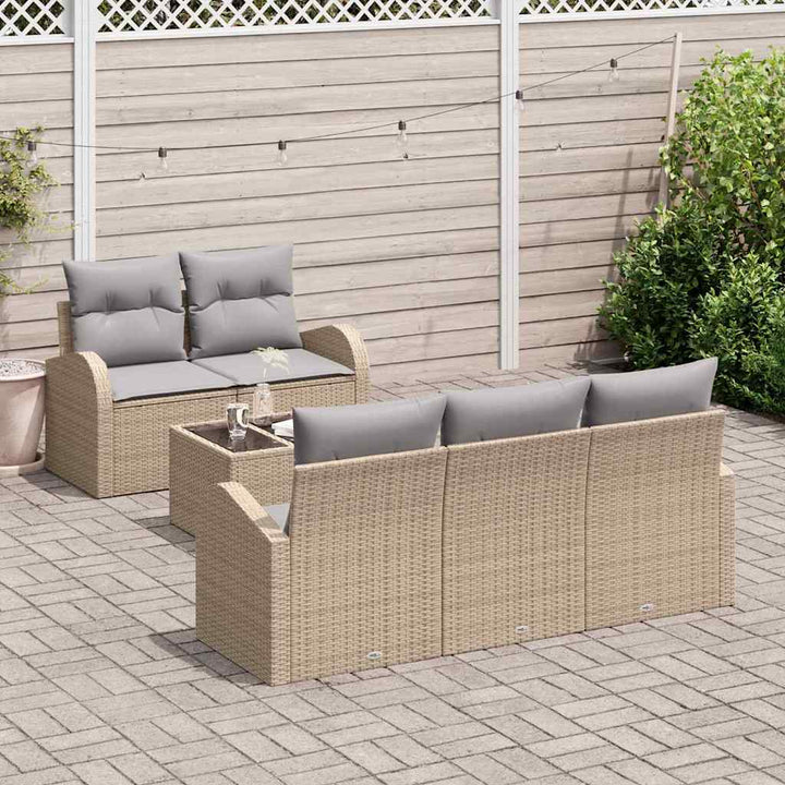 Havesofa Sæt med opbevaring 6 pcs Beige og grå polyrattan