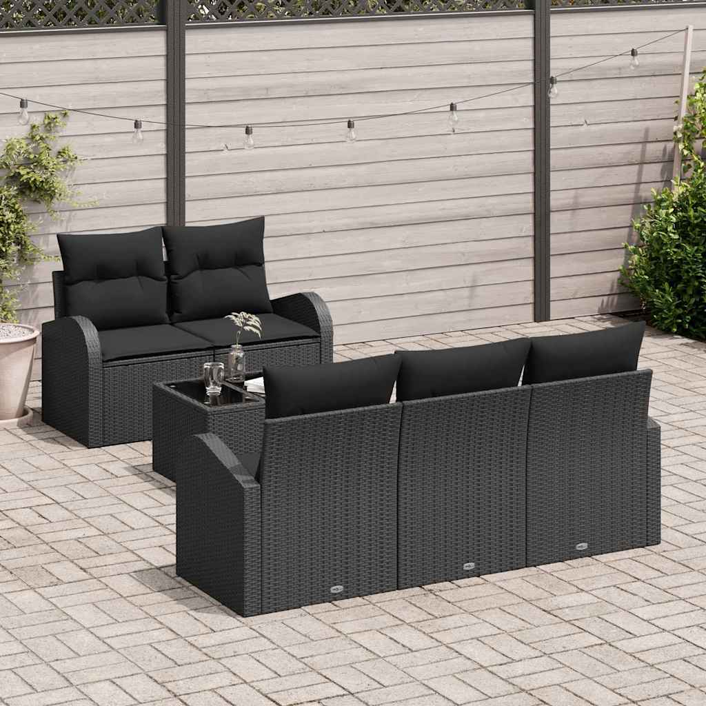 Havesofa Sæt 6 stk. 5-Antal sæder Sort polyrattan
