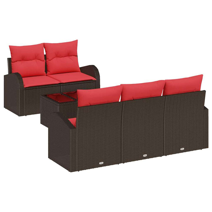 Havesofa Sæt med opbevaring 6 pcs Beige og Rød polyrattan