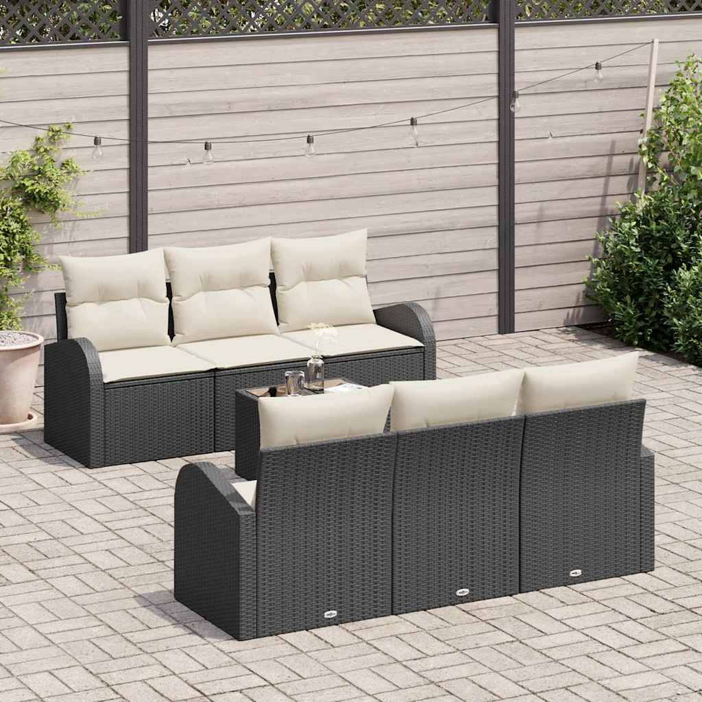 Havesofa Sæt 7 stk. 6-Antal sæder Sort og Cream polyrattan