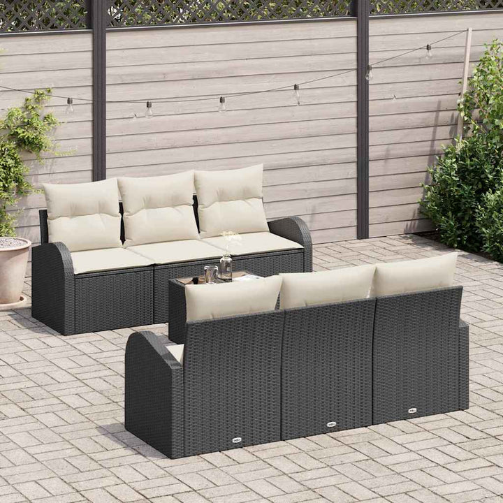 Havesofa Sæt 7 stk. 6-Antal sæder Sort og Cream polyrattan