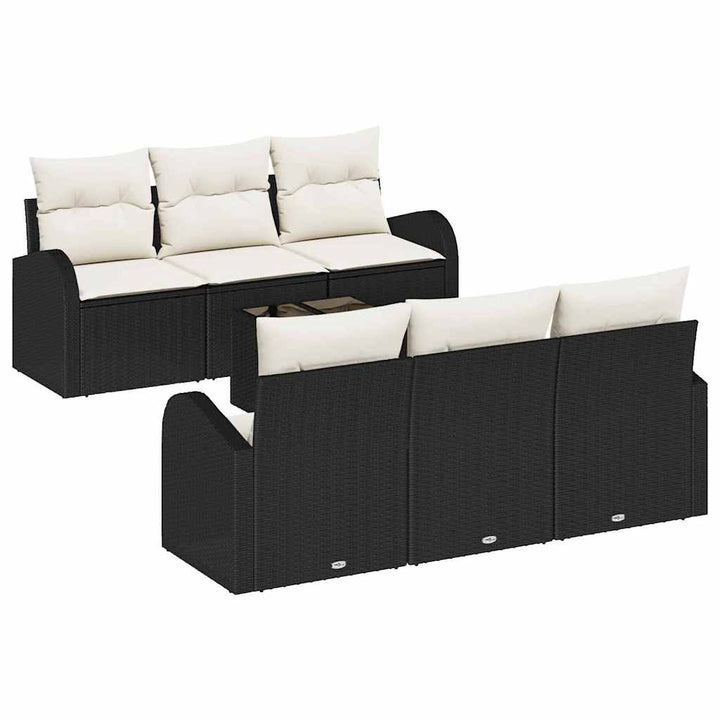 Havesofa Sæt 7 stk. 6-Antal sæder Sort og Cream polyrattan