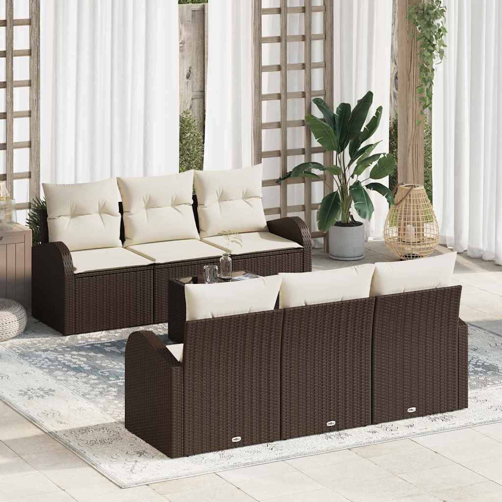 Havesofa Sæt 7 stk. 6-Antal sæder Brun og Creme polyrattan