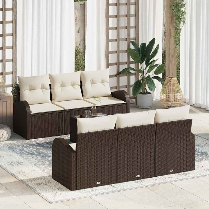 Havesofa Sæt 7 stk. 6-Antal sæder Brun og Creme polyrattan
