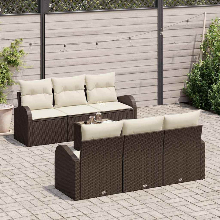 Havesofa Sæt 7 stk. 6-Antal sæder Brun og Creme polyrattan
