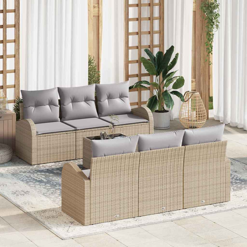 Havesofa Sæt 7 stk. 6-Antal sæder Beige og grå polyrattan