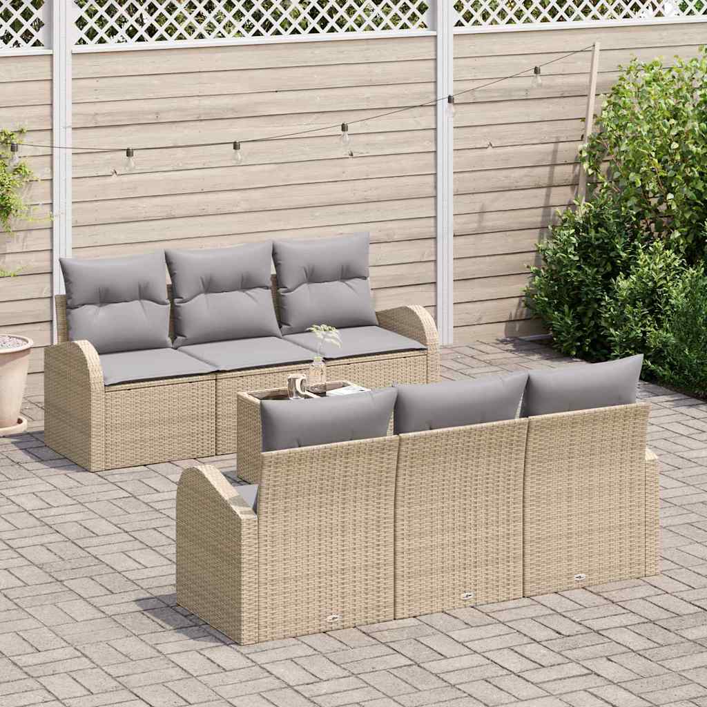 Havesofa Sæt 7 stk. 6-Antal sæder Beige og grå polyrattan